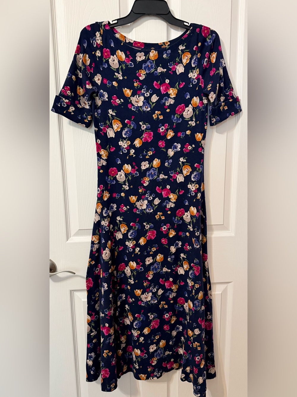 Ralph Lauren Navy Floral A-Line Short Sleeve Dress